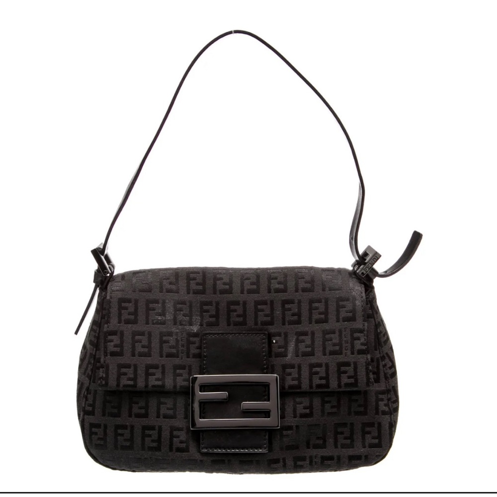 Fendi Black FF Zucchino Baguette with Iconic Monogram and Clasp -Vintage